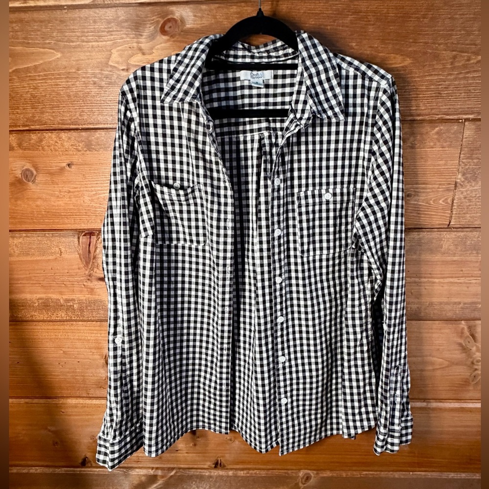 croft & barrow Black and White Gingham Button-Up Shirt